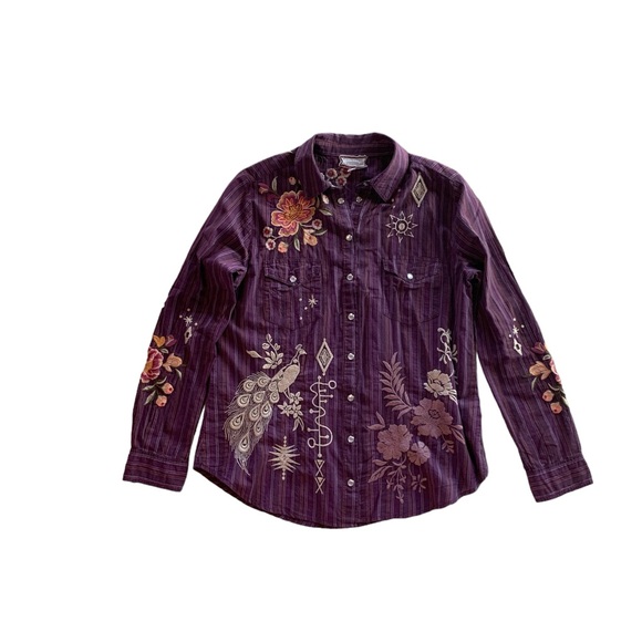 Johnny Was Brittany Patch Pocket Shirt in Muted Purple Stripe Size Small - Picture 8 of 13